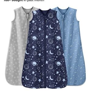 THREE Kids Planet and Star Sleep Sack Set - Gray, Navy, Blue